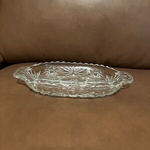 Anchor Hocking Glass Star of David Patterned Divided Relish Tray w/ Handles